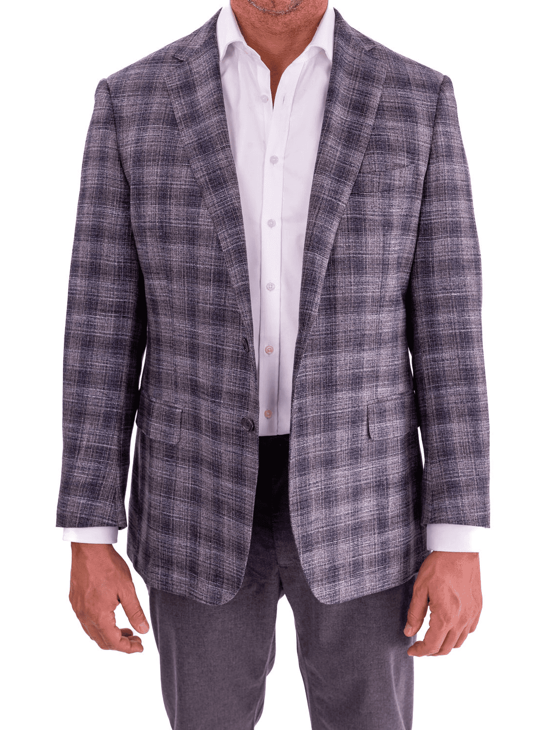 Men's Gray Blue Plaid Regular Fit Wool Blend Blazer Sport Coat – view 2