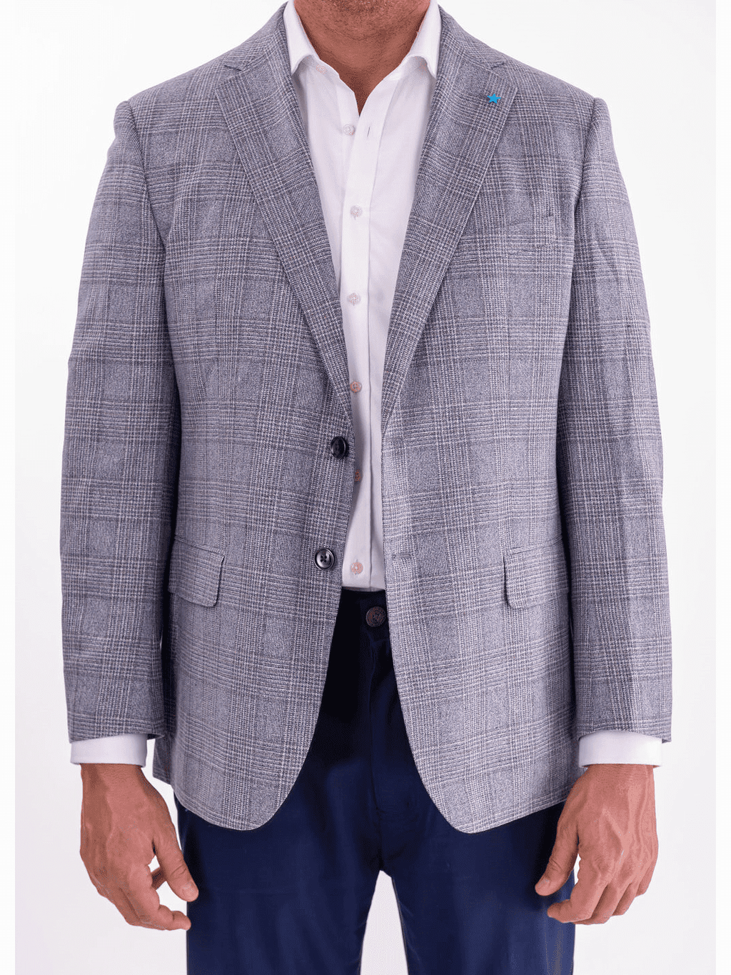 Men's Gray & Blue Plaid Classic Fit Silk Wool Blazer Sport Coat – view 2