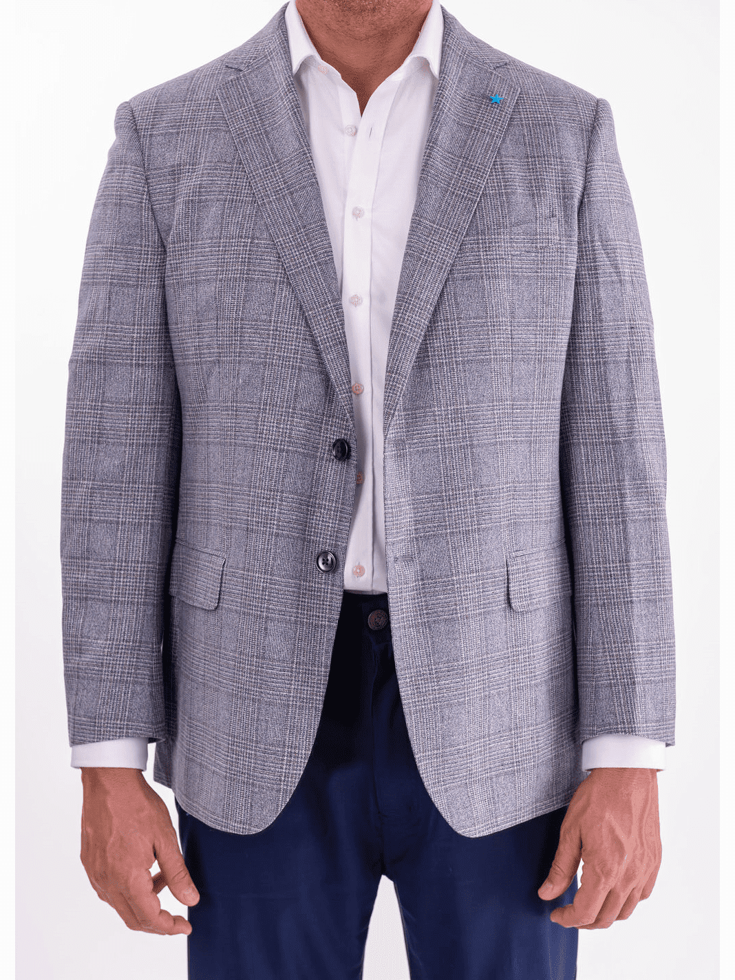 Men's Gray & Blue Plaid Classic Fit Silk Wool Blazer Sport Coat – view 2