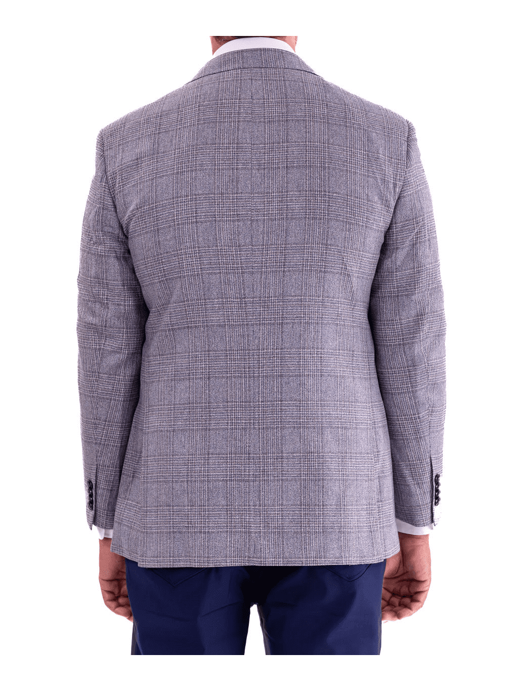 Men's Gray & Blue Plaid Classic Fit Silk Wool Blazer Sport Coat – view 3