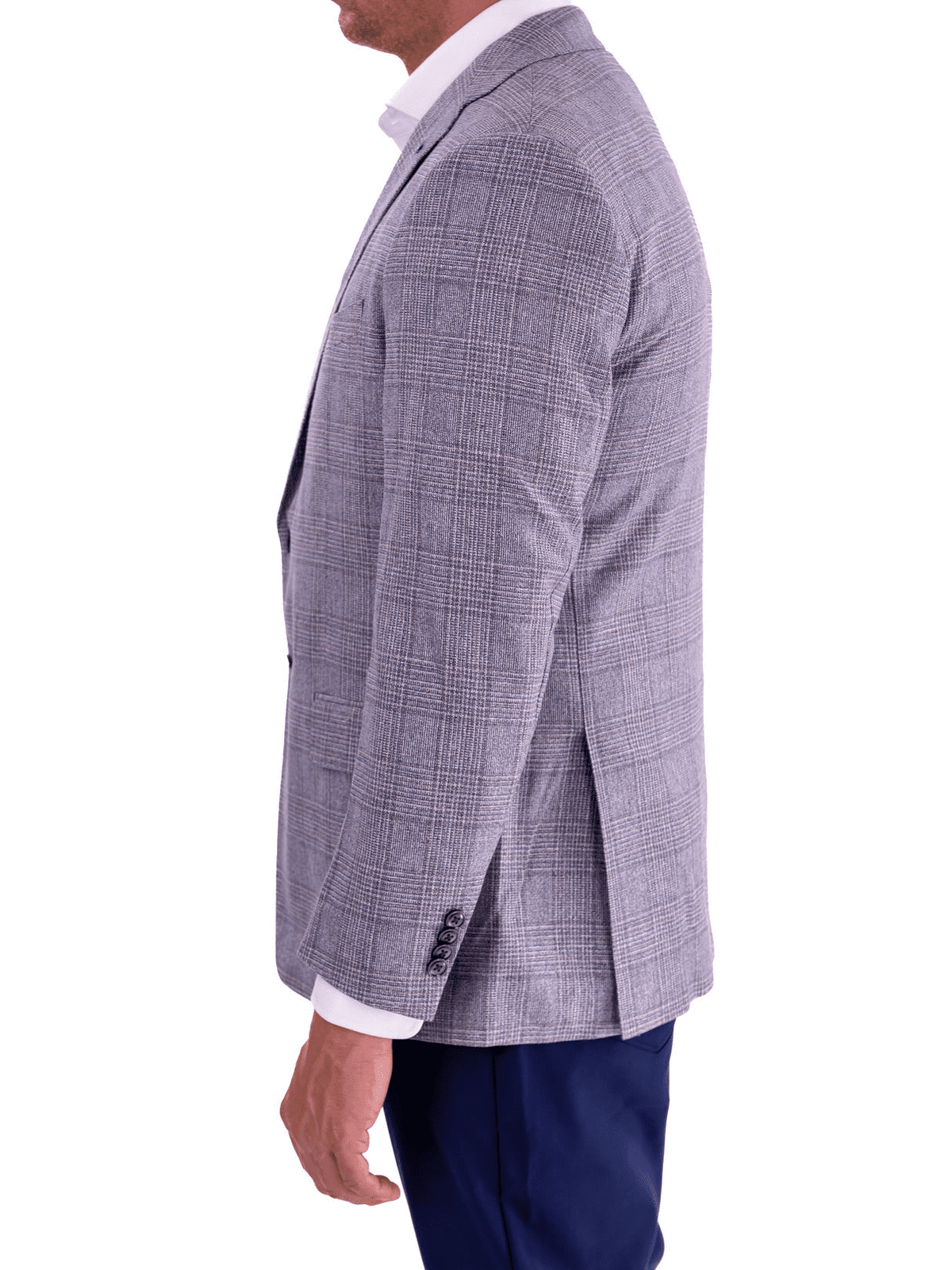 Men's Gray & Blue Plaid Classic Fit Silk Wool Blazer Sport Coat – view 5