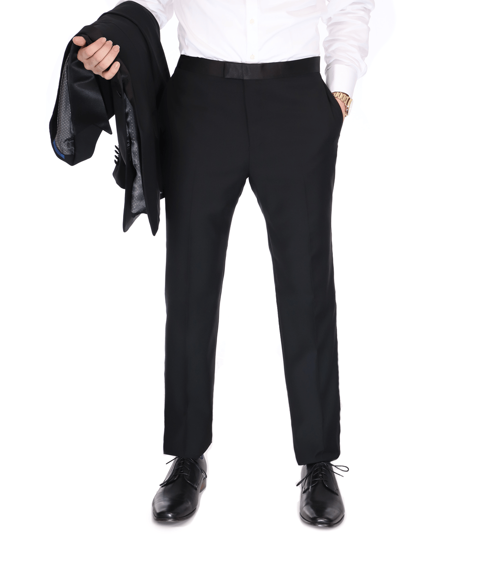 Men's Black Peak Lapel Wool Regular Fit Tuxedo – view 3