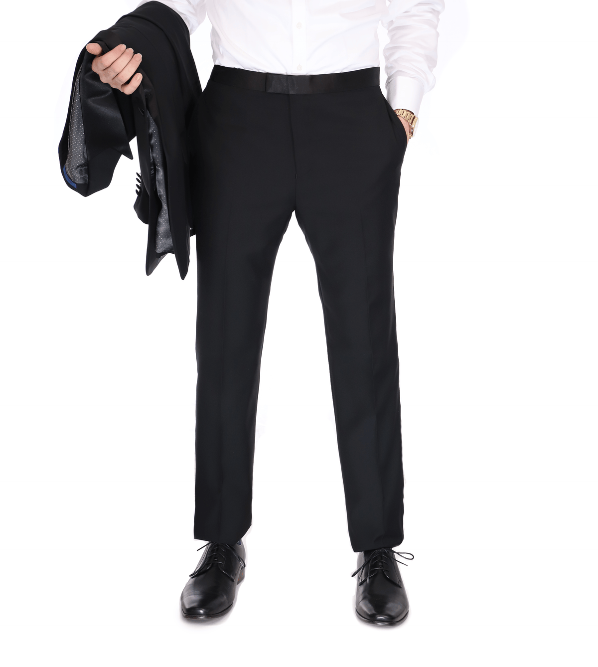 Men's Black Peak Lapel Wool Regular Fit Tuxedo – view 3