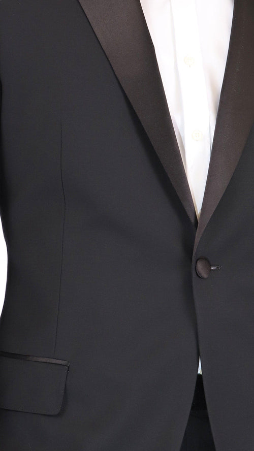 Men's Black Peak Lapel Wool Regular Fit Tuxedo – view 2
