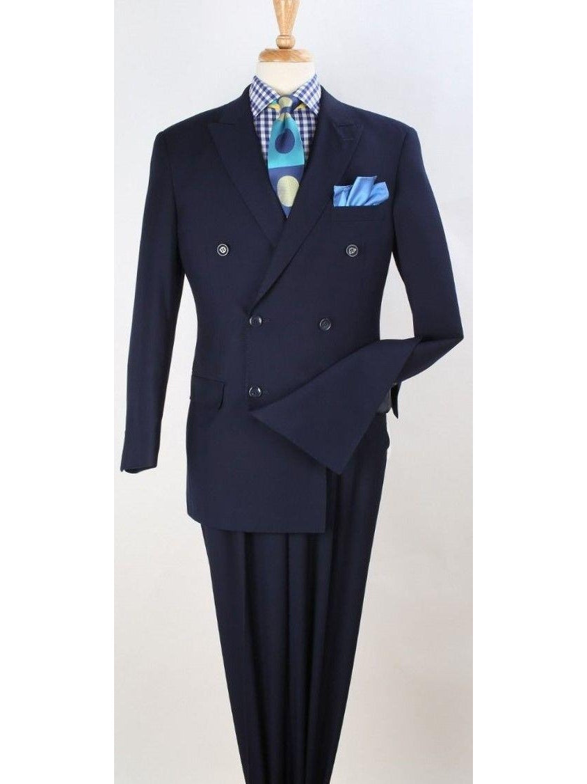 Men's Classic Fit Navy Blue Double Breasted Wool 3-Piece Suit – view 2