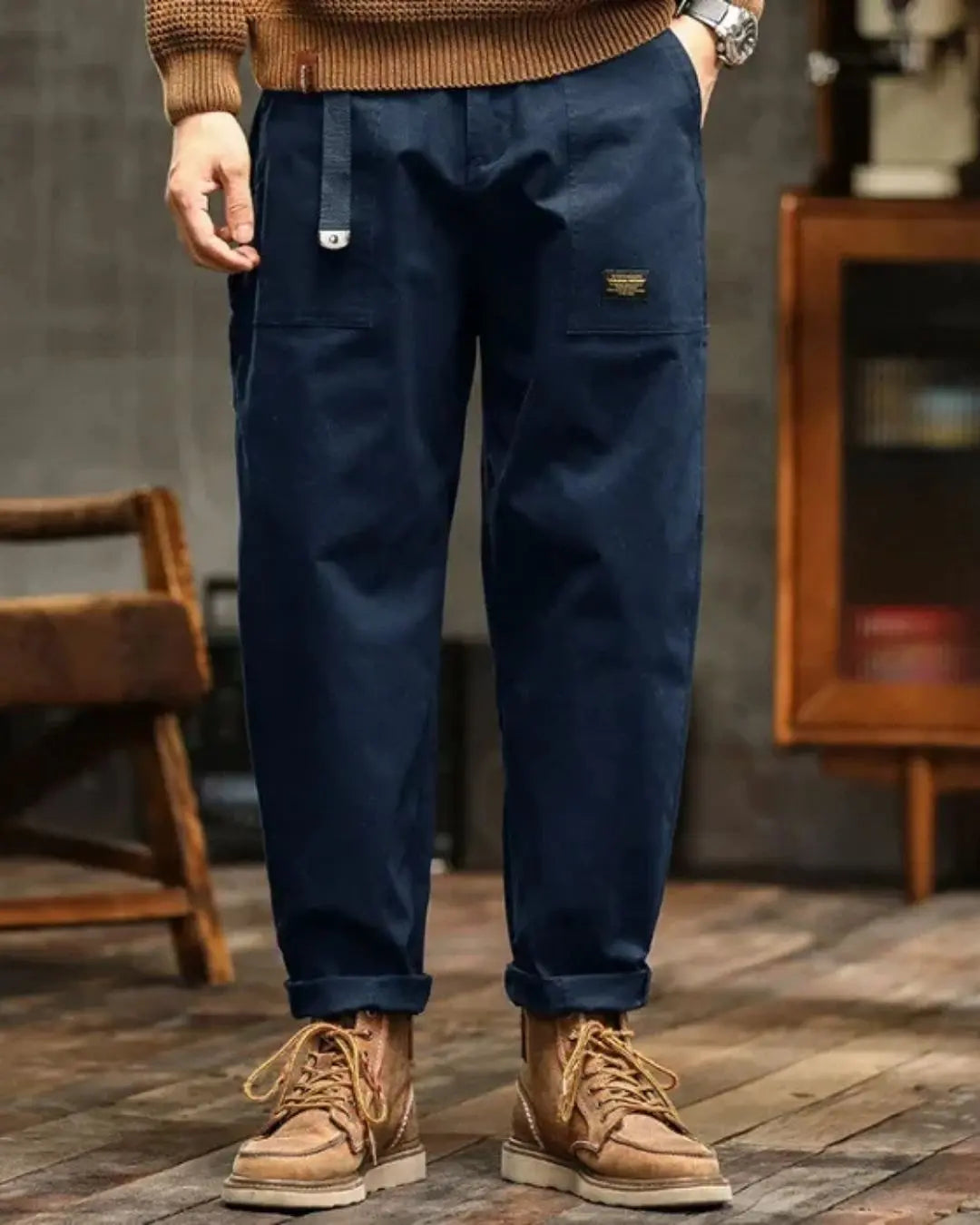Men's Rugged Cargo Trousers – Utility Pants with Pocket Panels