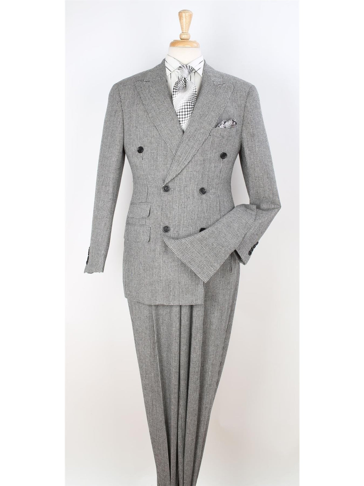 Men's Classic Fit Black Check Double Breasted Wool 3-Piece Suit – view 2