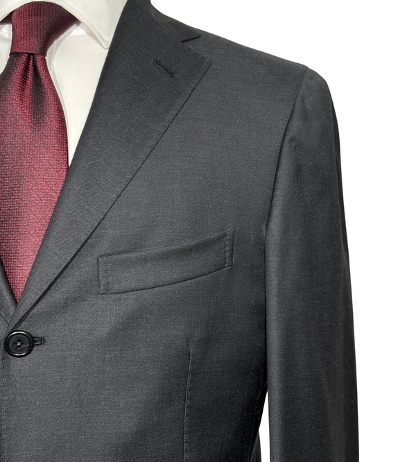 Men's Charcoal Textured Notch Lapel Classic Fit 3-Button Wool Suit – view 6