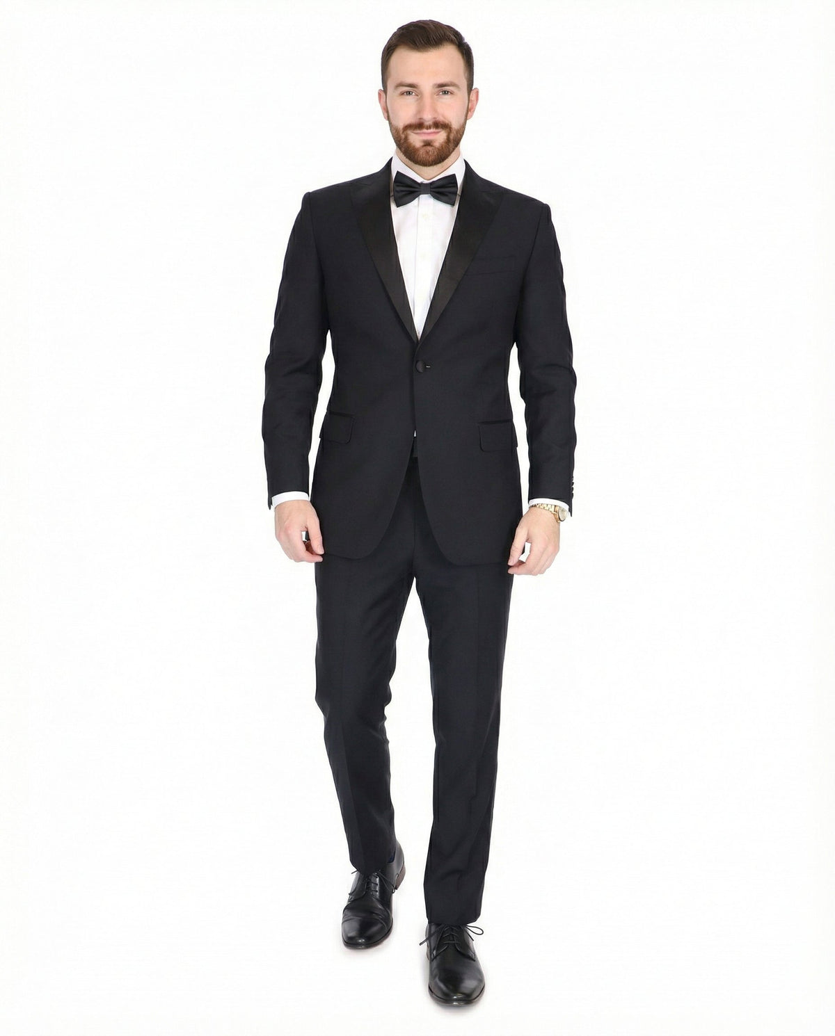 Men's Black Peak Lapel Wool Slim Fit Tuxedo – view 4