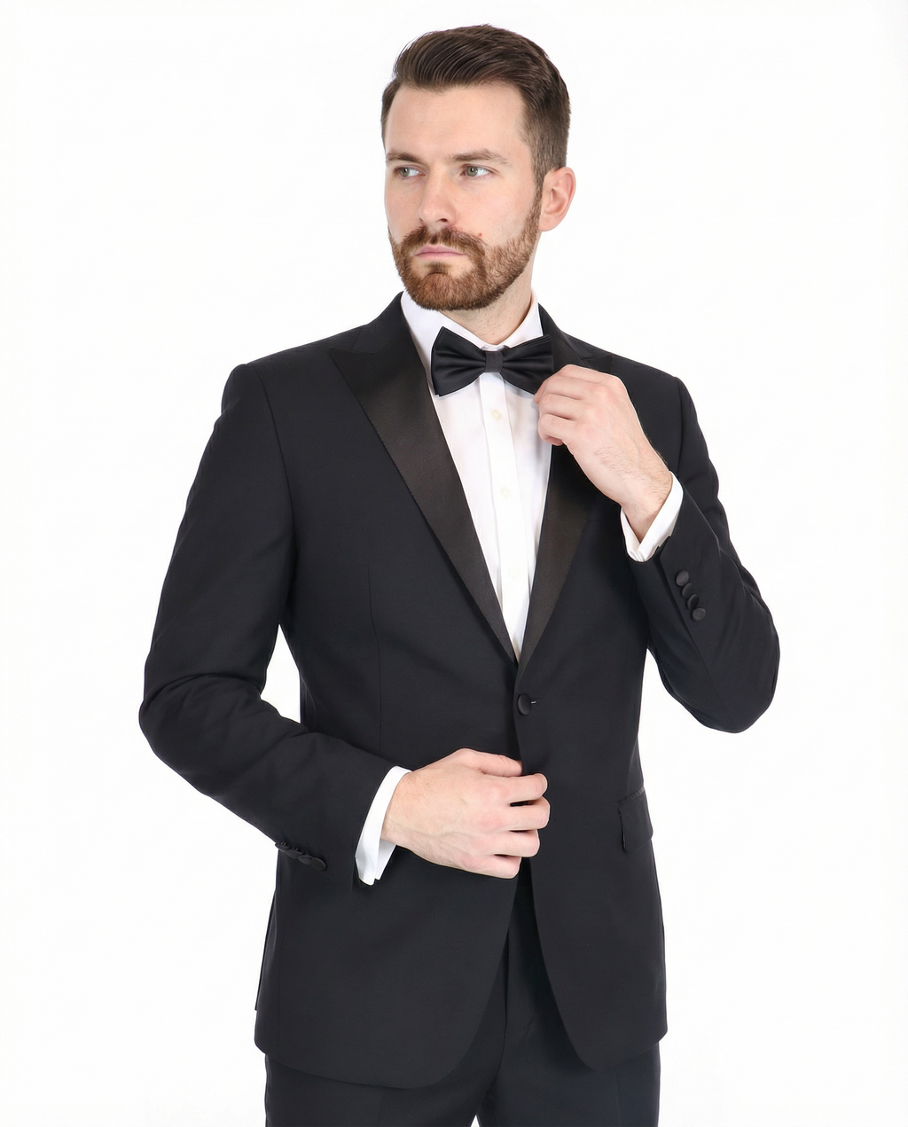 Men's Black Peak Lapel Wool Slim Fit Tuxedo – view 3
