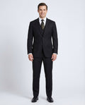 Men's Solid Black Wool Classic Fit 3-Piece Suit Peak Lapels