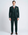 Men's Solid Green Wool Classic Fit 3-Piece Suit Peak Lapels