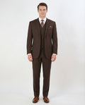 Men's Solid Brown Classic Fit 3-Piece Wool Suit