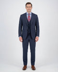 Men's Blue Check Regular Fit Wool 3-Piece Suit Peak Lapels
