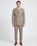 Men's Brown Plaid Classic Fit Wool Double Breasted 3-Piece Suit