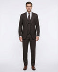Men's Brown Windowpane Classic Fit Peak Lapel Wool 3-Piece Suit