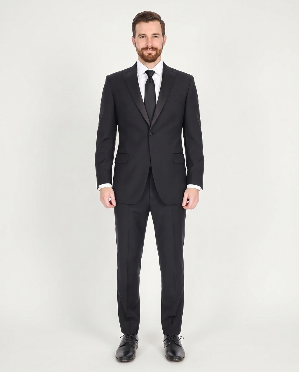 Men's Black Peak Lapel Wool Regular Fit Tuxedo
