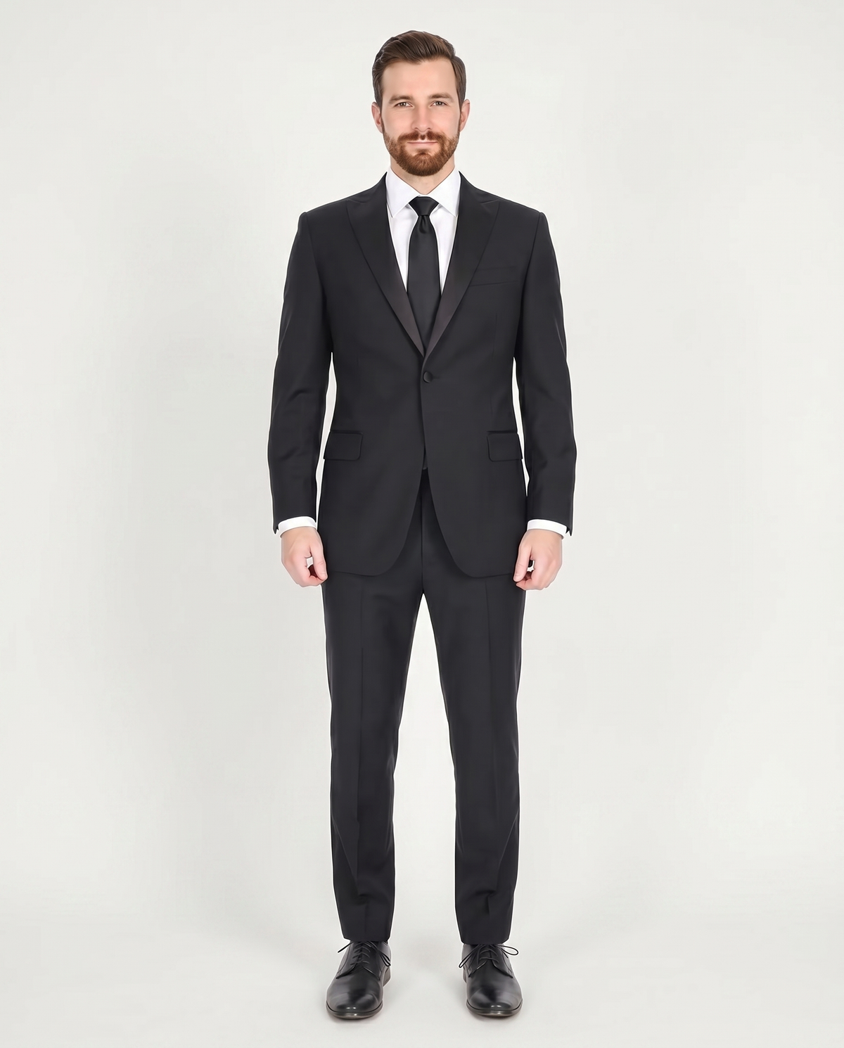Men's Black Peak Lapel Wool Regular Fit Tuxedo