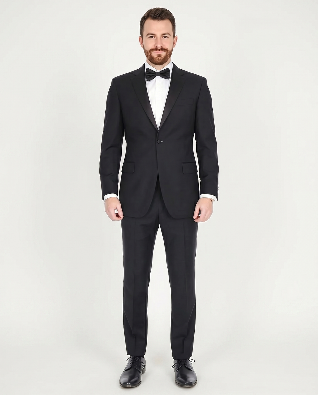Men's Black Wool Trim Fit Notch Lapel 1-Button Tuxedo