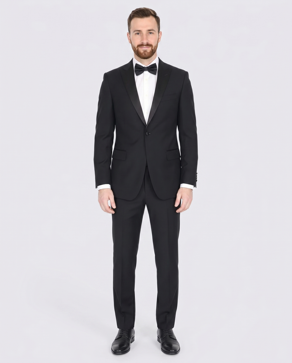 Men's Black Peak Lapel Wool Slim Fit Tuxedo