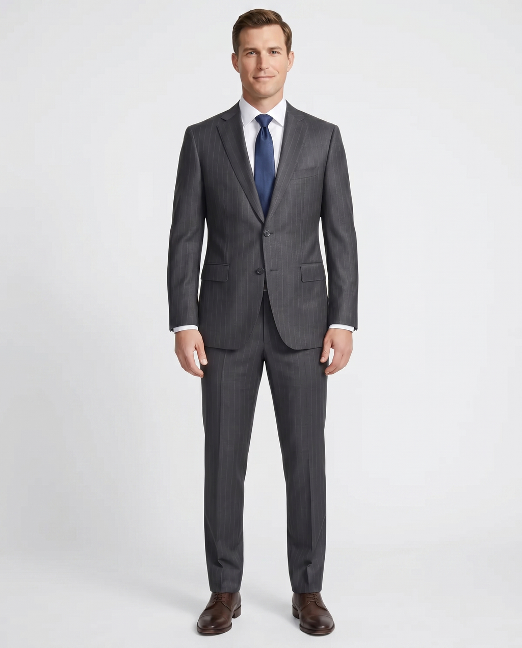 Men's Charcoal Gray Pinstriped Slim Fit Wool 2-Button Suit