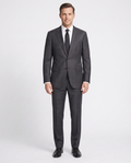 Men's Charcoal Gray Windowpane Slim Fit Wool 2-Button Suit