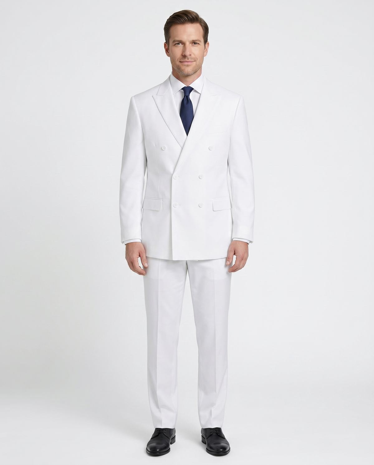 Men's Solid White Double Breasted Suit