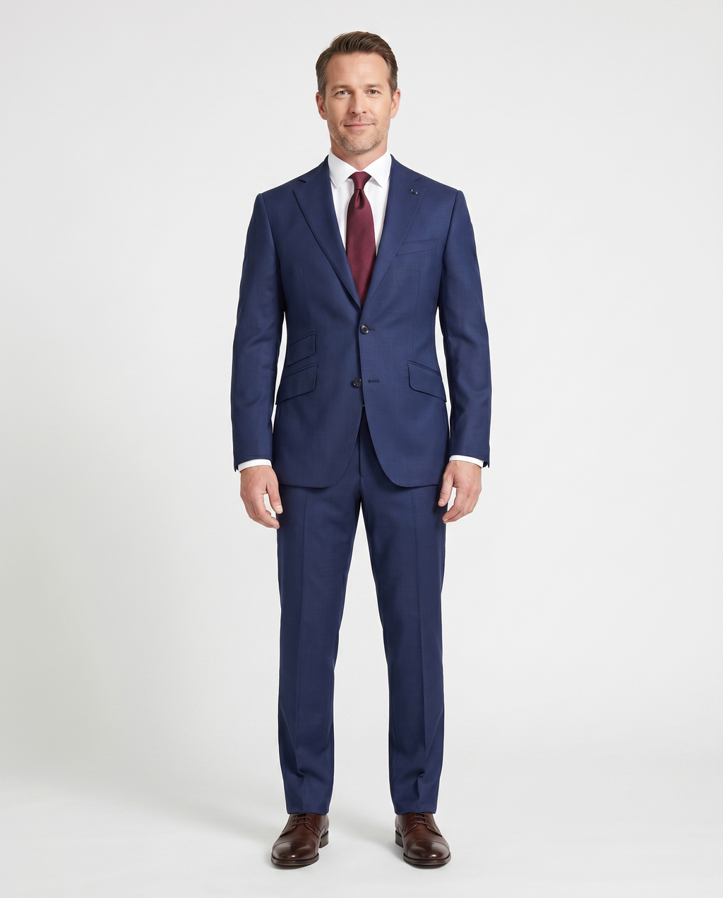 Men's Solid Dark Blue Slim Fit Gabardine Wool 2-Button Suit