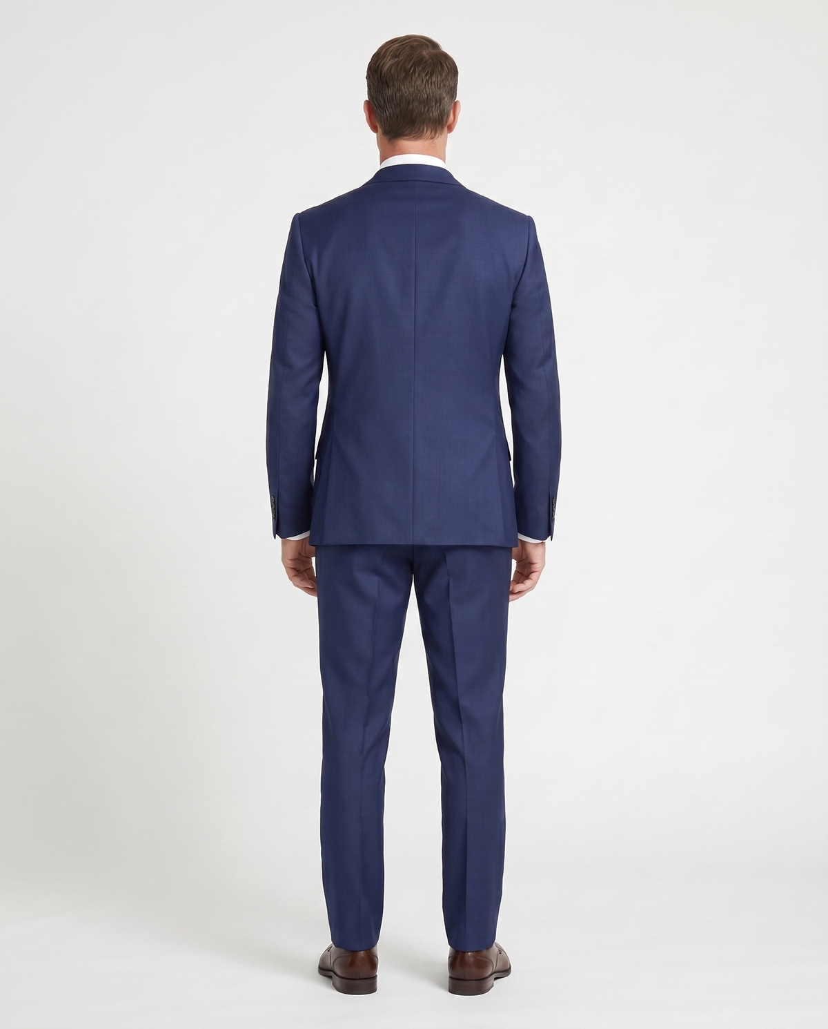 Men's Solid Dark Blue Slim Fit Gabardine Wool 2-Button Suit – view 3