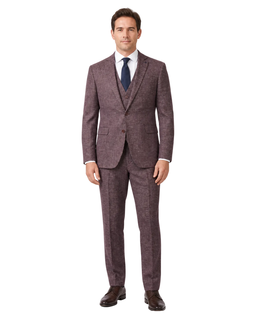 Men's Burgundy Wool Blend Slim Fit Notch Lapel 3-Button Suit