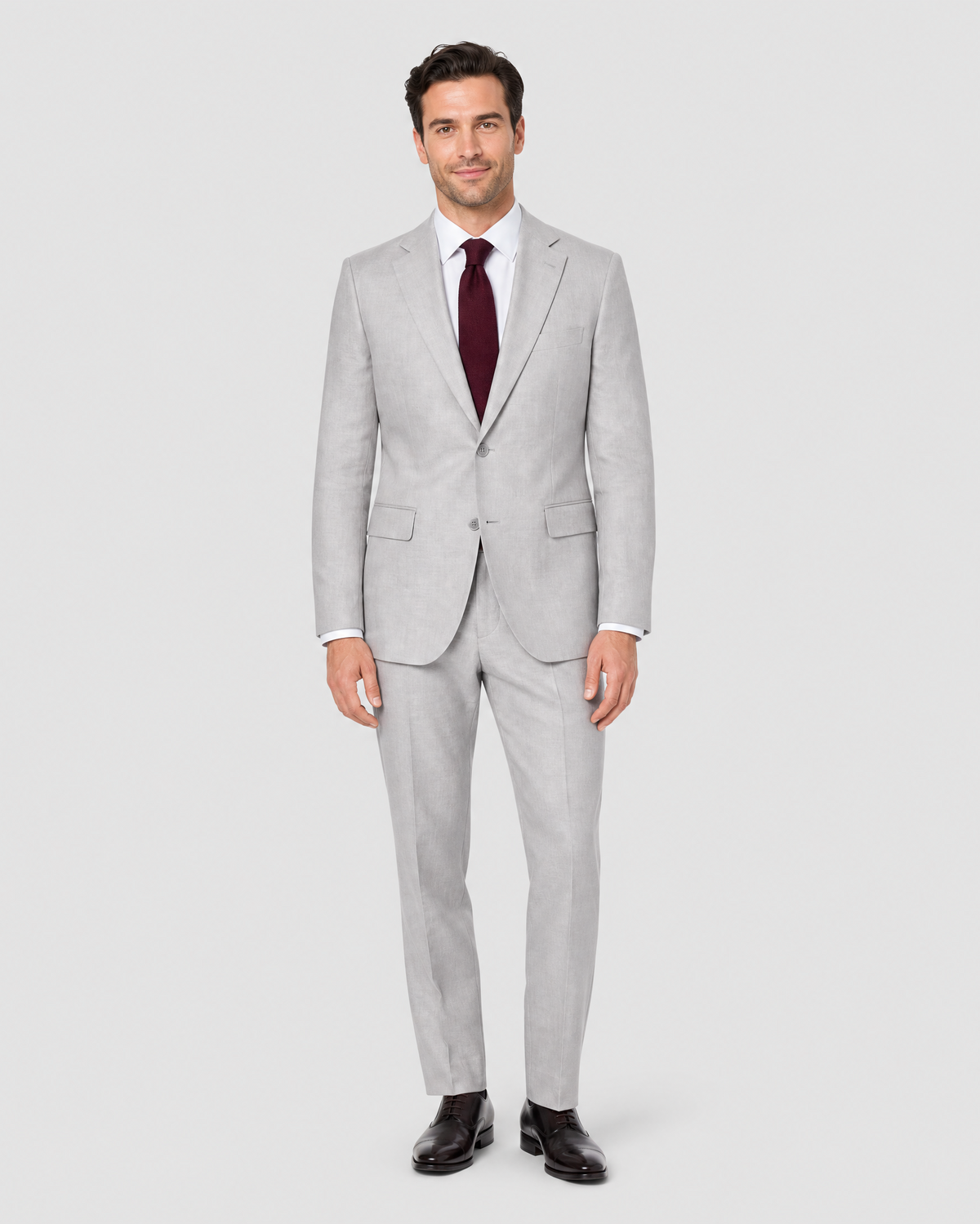 Men's Light Grey Linen Slim Fit Notch Lapel 2-Button Suit