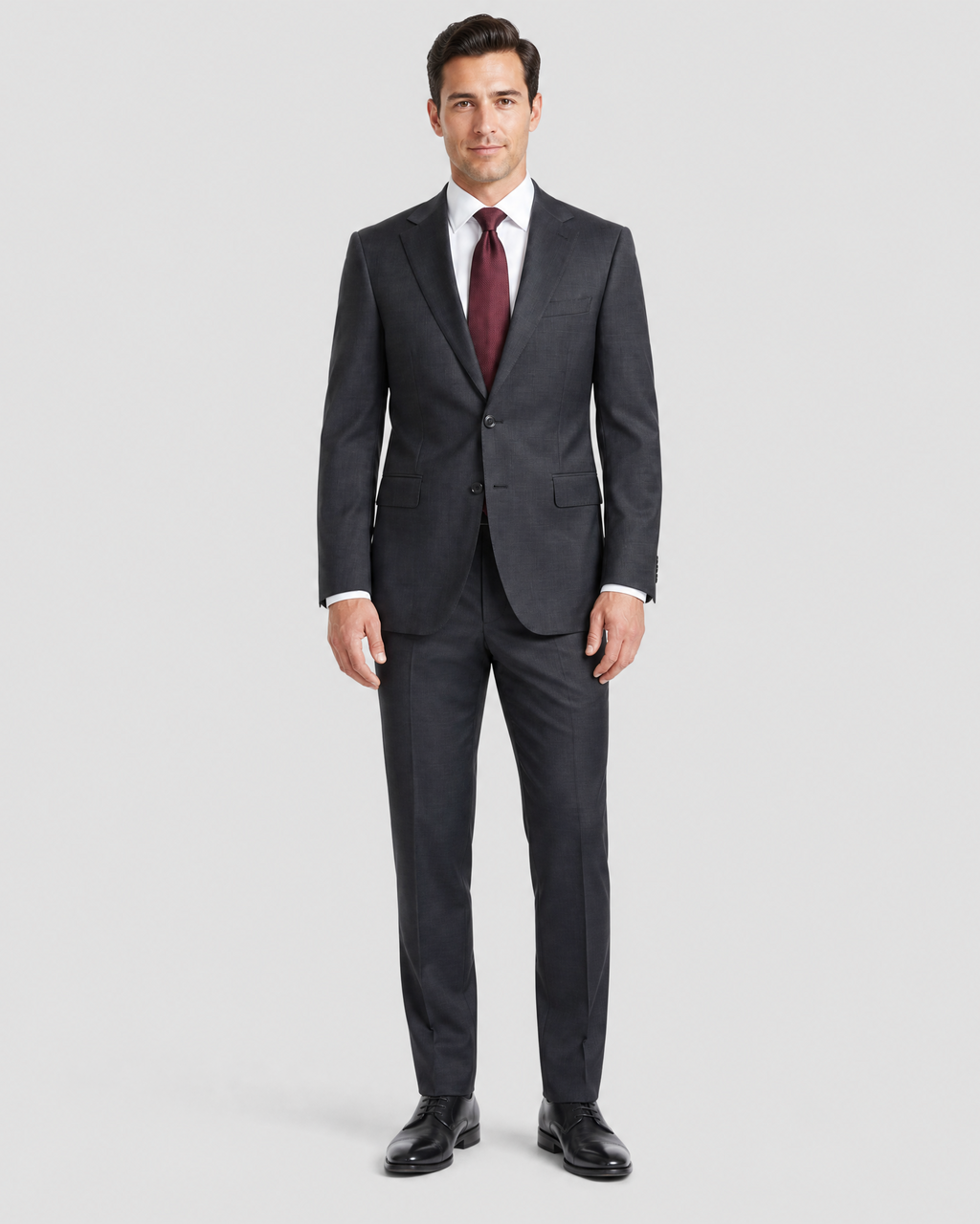 Men's Black Wool Slim Fit Notch Lapel 2-Button Suit