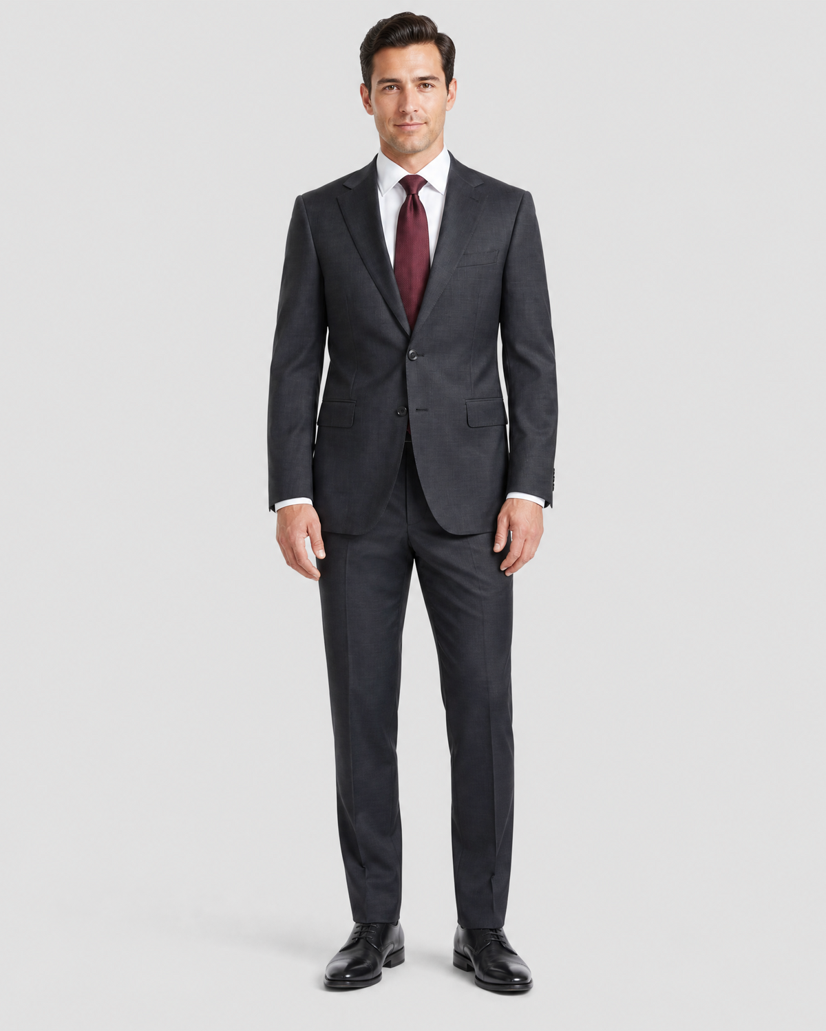 Men's Black Wool Slim Fit Notch Lapel 2-Button Suit