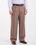 Men's Classic Fit Solid Taupe Single Pleated Wide Leg Wool Dress Pants