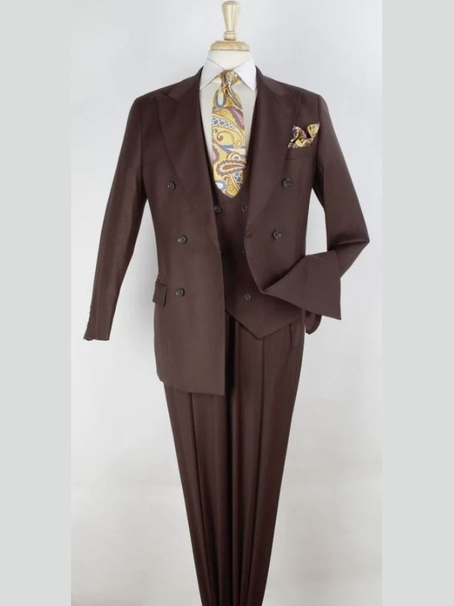 Men's Brown Classic Fit Wool Double Breasted 3-Piece Suit – view 2