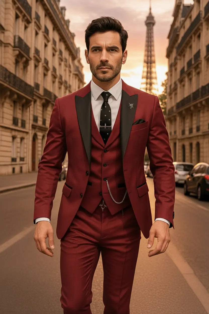 Men's Three-Piece Suit – Slim-Fit Blazer, Waistcoat & Trousers for Weddings & Business