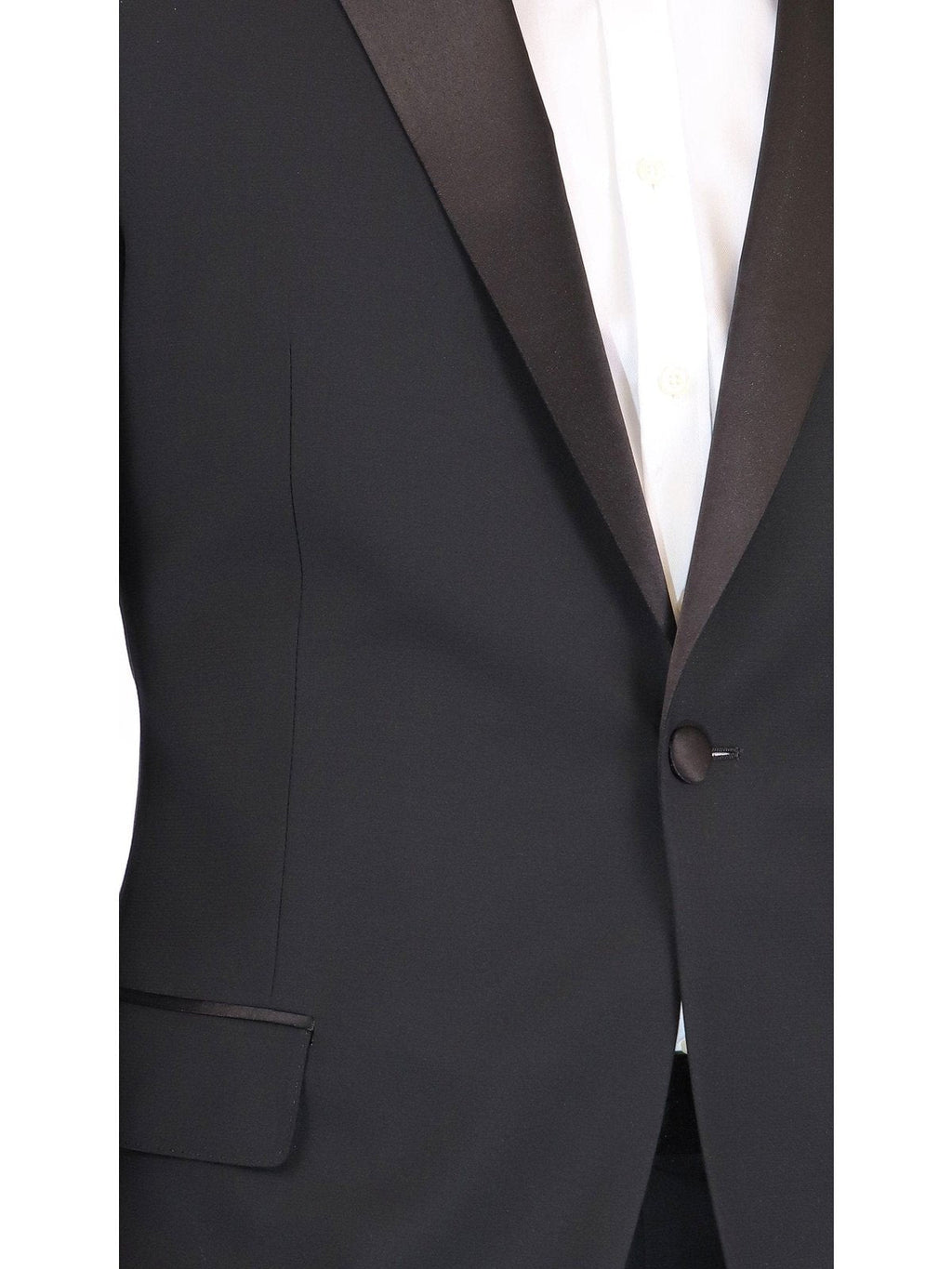 Men's Black Wool Trim Fit Notch Lapel 1-Button Tuxedo – view 3