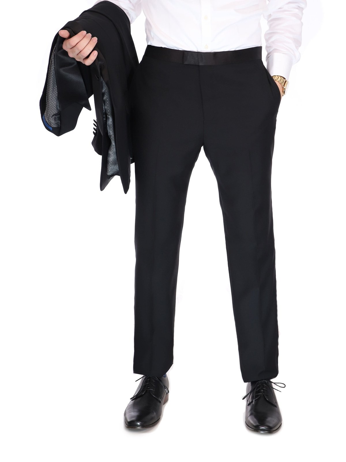 Men's Black Wool Trim Fit Notch Lapel 1-Button Tuxedo – view 4